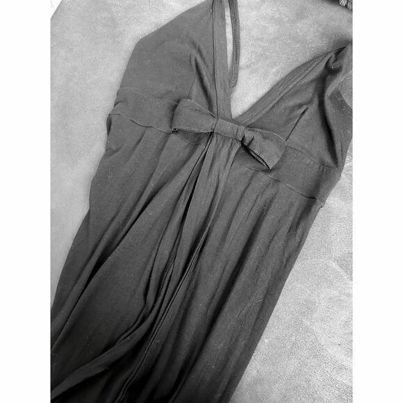 H&M Vintage Black Halter Midi Dress with Bow Detail V Neck size 4 - Picture 8 of 8
